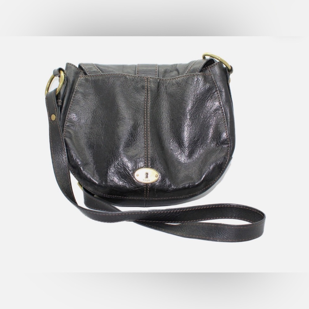 Fossil Dark Leather Crossbody Bag
